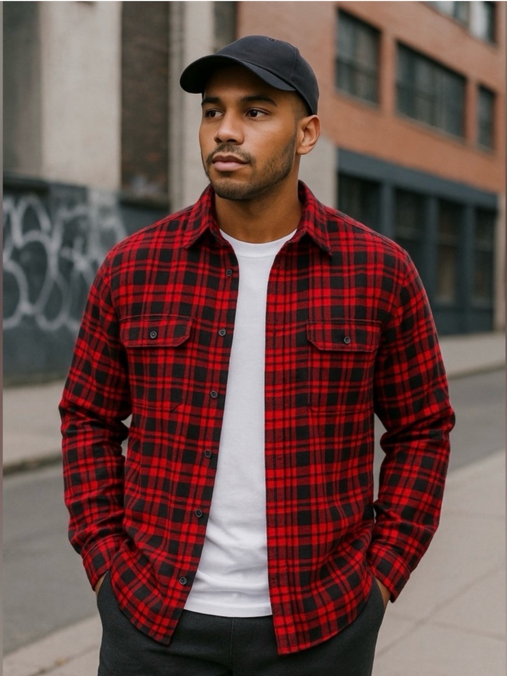 George Men’s XL Red Black Plaid Flannel Shirt Workwear Outdoors